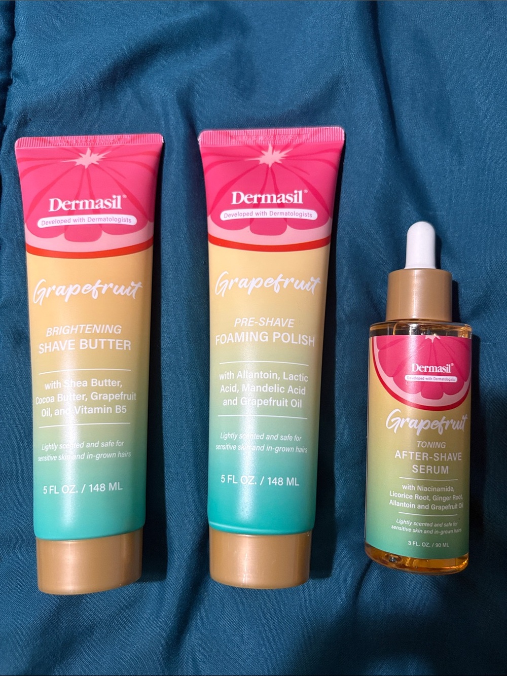 3 - Dermasil Shave - Grapefruit Brightening Butter, foaming polish, after serum